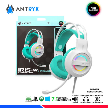 AURICULAR ANTRYX IRIS-W TURQUESA, 7.1 VIRTUAL SURROUND, USB, RAINBOW