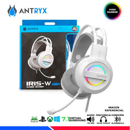 AURICULAR ANTRYX IRIS-W GRIS, 7.1 VIRTUAL SURROUND, USB, RAINBOW