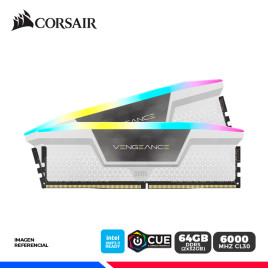 KIT MEM. RAM CORSAIR VENGEANCE RGB, WHITE, 64GB (2x32GB) DDR5 6000 MHz, CL30